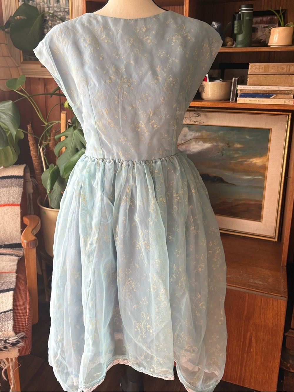 60s VTG CottageCore Coquette Handmade Fit and Flare Light Blue Dress 6